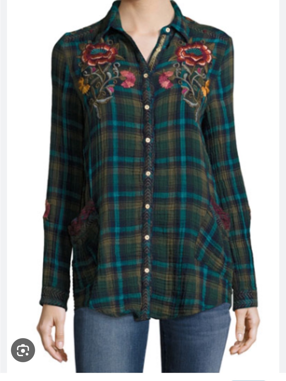 Johnny was workshop Embroidered Plaid Button-Up Shirt green size m